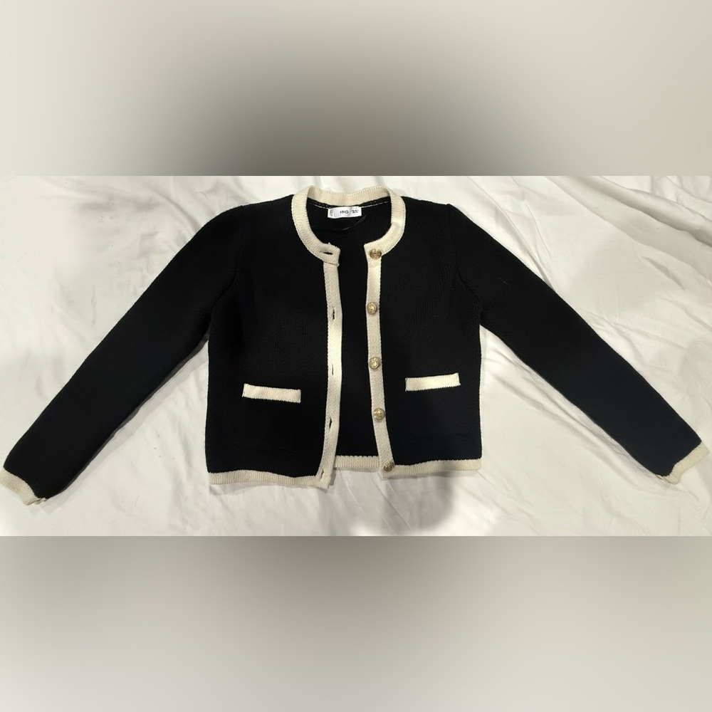 Mango Black and Cream Knit Cardigan